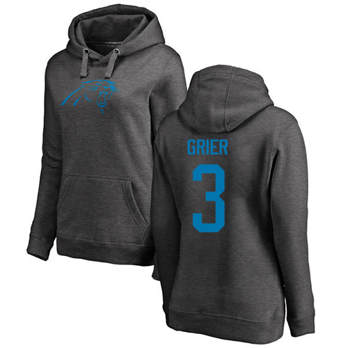 Carolina Panthers Ash Women Will Grier One Color NFL Football #3 Pullover Hoodie Sweatshirts->women nfl jersey->Women Jersey